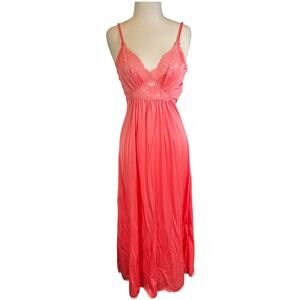 Vintage JCPenney Coral Nightgown Medium Lace Slip Dress Sleepwear 100% Nylon